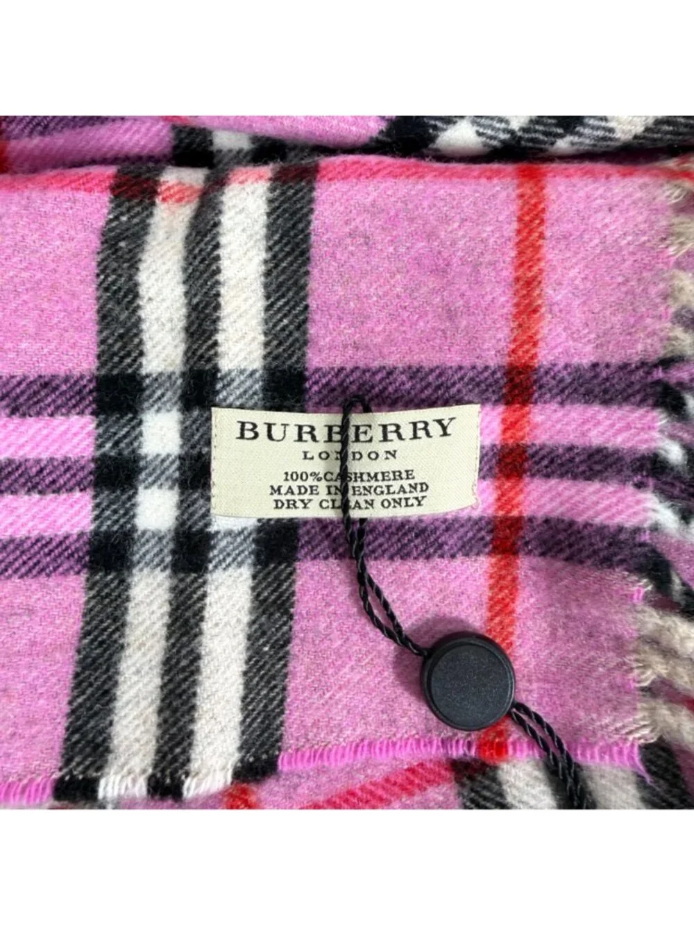 Burberry 100% Cashmere Pink Nova Check Fringe Scarf *READ*